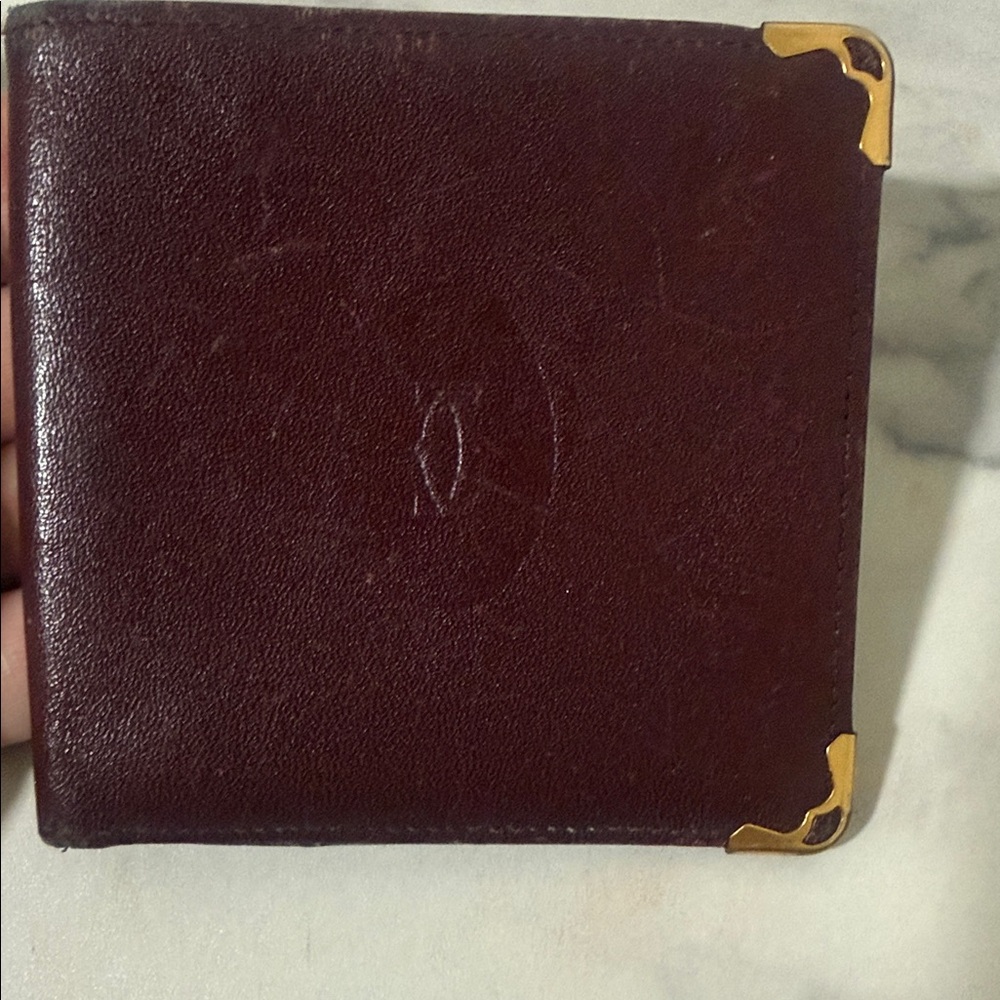 Cartier Burgundy Leather Money Clip with Gold Accents